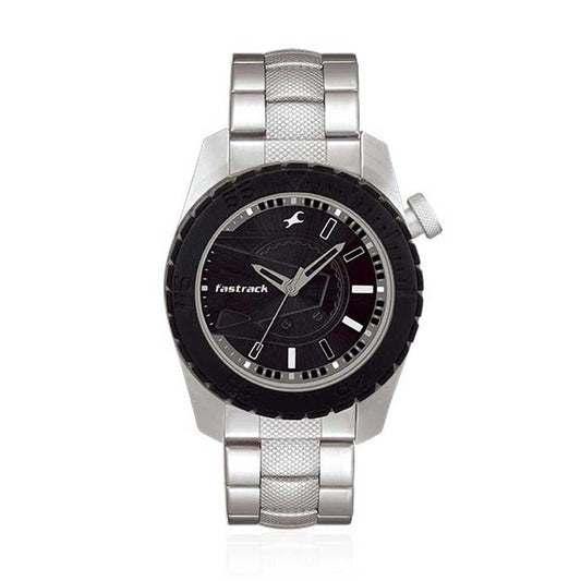 Fastrack Quartz Analog Black Dial Stainless Steel Strap Watch for Guys