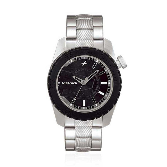Fastrack Quartz Analog Black Dial Stainless Steel Strap Watch for Guys
