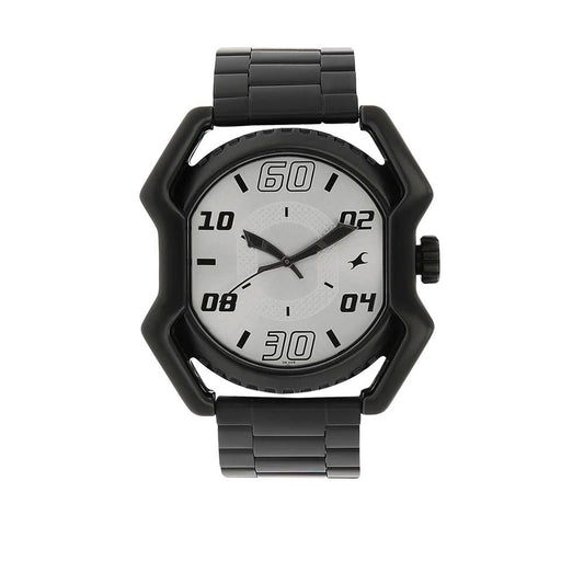 Fastrack Quartz Analog Silver Dial Stainless Steel Strap Watch for Guys