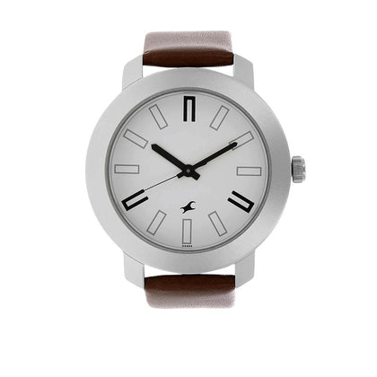 Fastrack Quartz Analog White Dial Leather Strap Watch for Guys