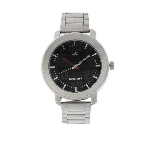 Fastrack Quartz Analog Black Dial Stainless Steel Strap Watch for Guys