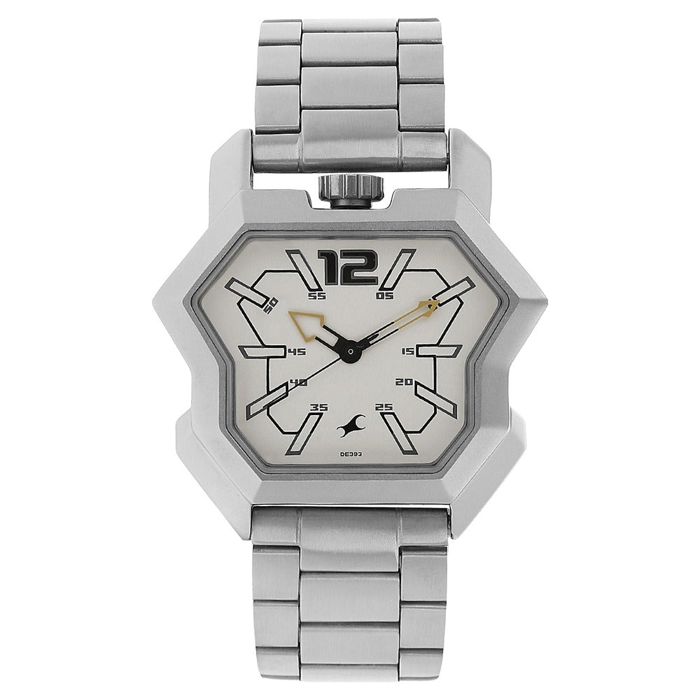 Fastrack Quartz Analog White Dial Stainless Steel Strap Watch for Guys
