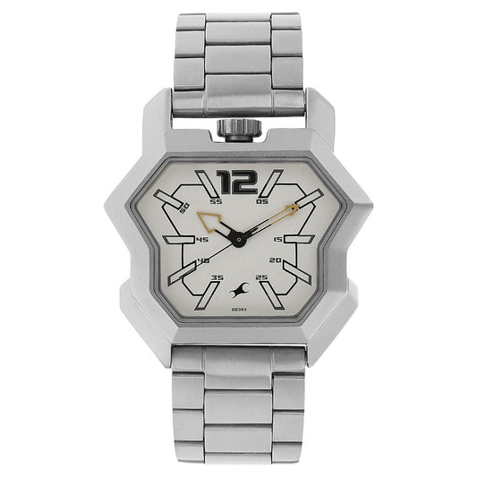 Fastrack Quartz Analog White Dial Stainless Steel Strap Watch for Guys