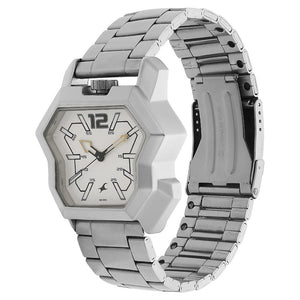Fastrack Quartz Analog White Dial Stainless Steel Strap Watch for Guys