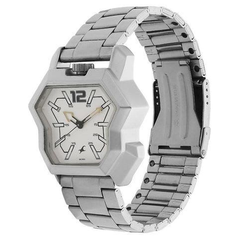Fastrack Quartz Analog White Dial Stainless Steel Strap Watch for Guys