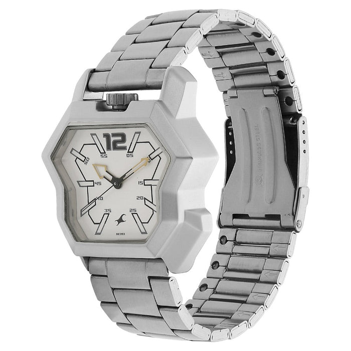 Fastrack Quartz Analog White Dial Stainless Steel Strap Watch for Guys