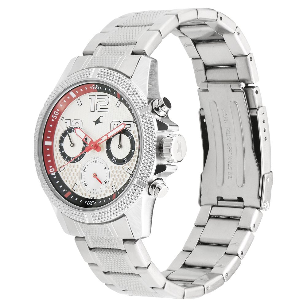 Fastrack Loopholes Quartz Multifunction Silver Dial Stainless Steel Strap Watch for Guys