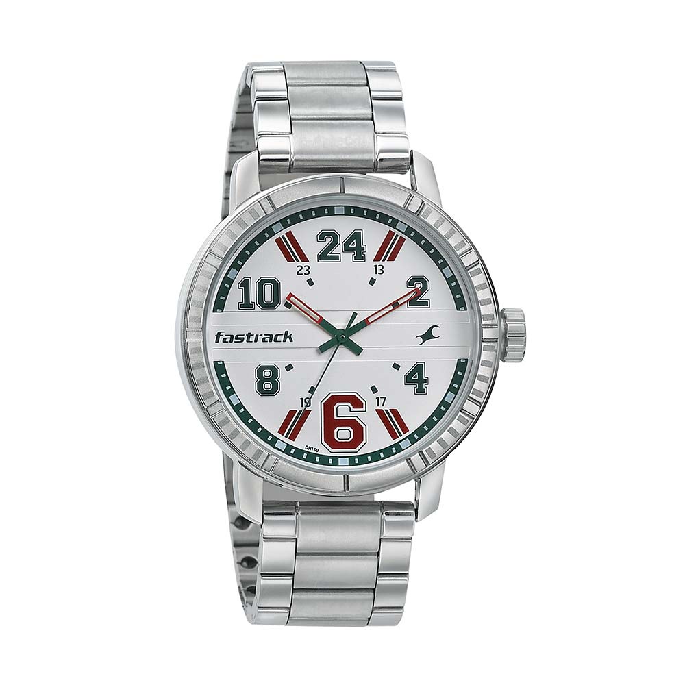 Fastrack Varsity Quartz Analog White Dial Stainless Steel Strap Watch for Guys