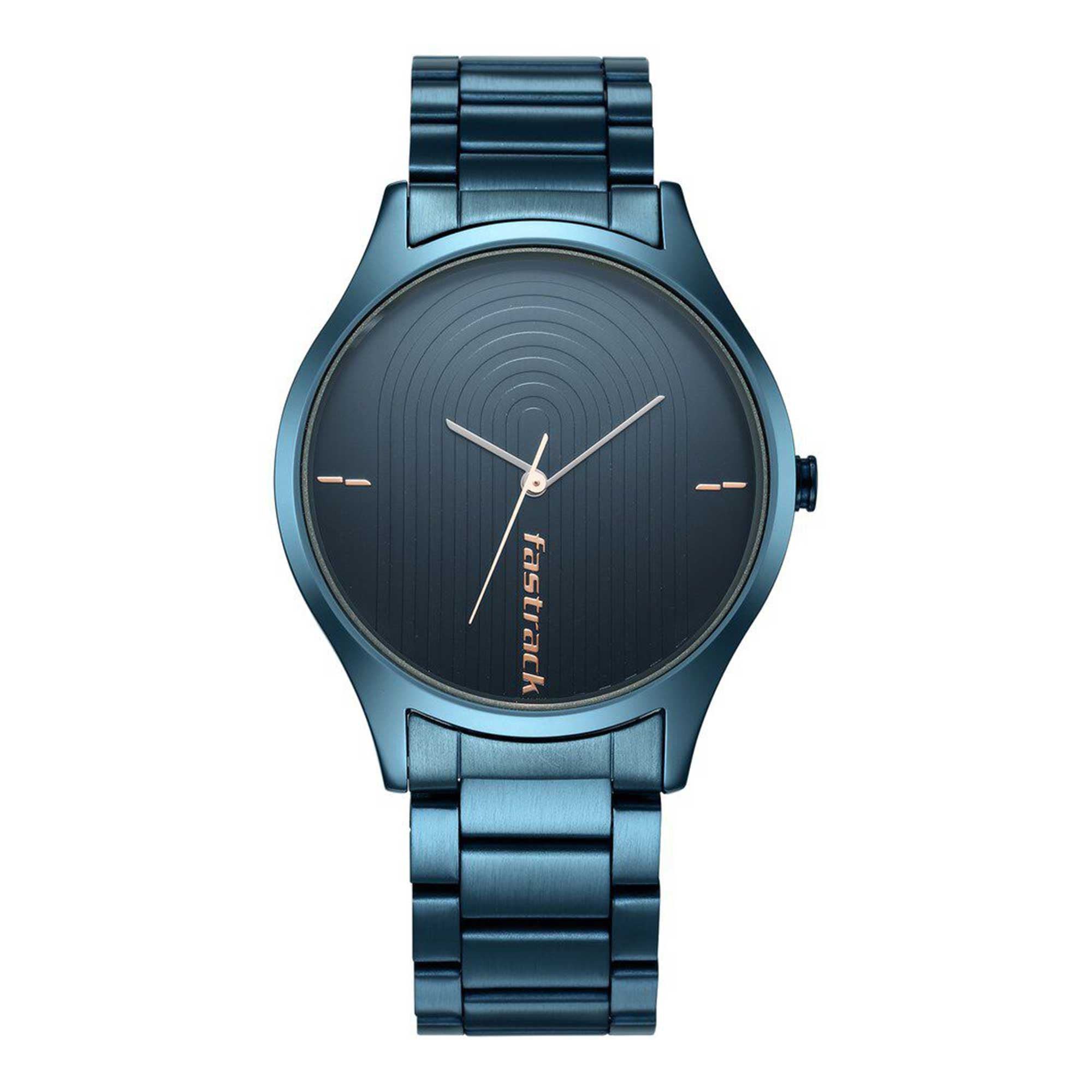 Fastrack Style Up Quartz Analog Blue Dial Stainless Steel Strap Watch for Guys