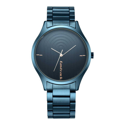 Fastrack Style Up Quartz Analog Blue Dial Stainless Steel Strap Watch for Guys
