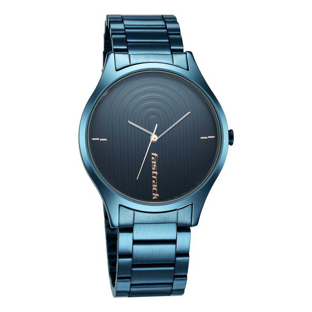 Fastrack Style Up Quartz Analog Blue Dial Stainless Steel Strap Watch for Guys