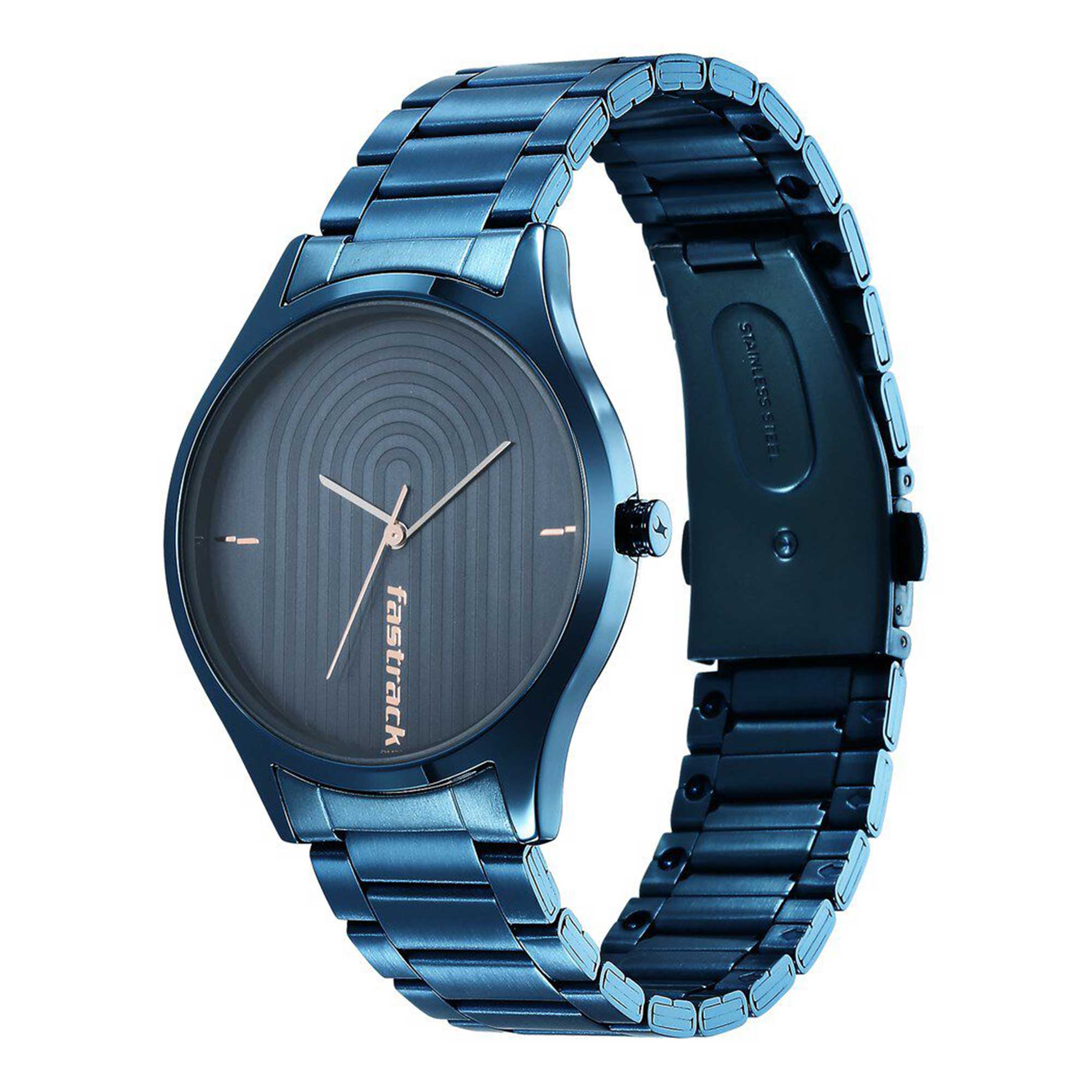 Fastrack Style Up Quartz Analog Blue Dial Stainless Steel Strap Watch for Guys