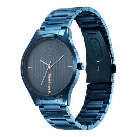 Fastrack Style Up Quartz Analog Blue Dial Stainless Steel Strap Watch for Guys