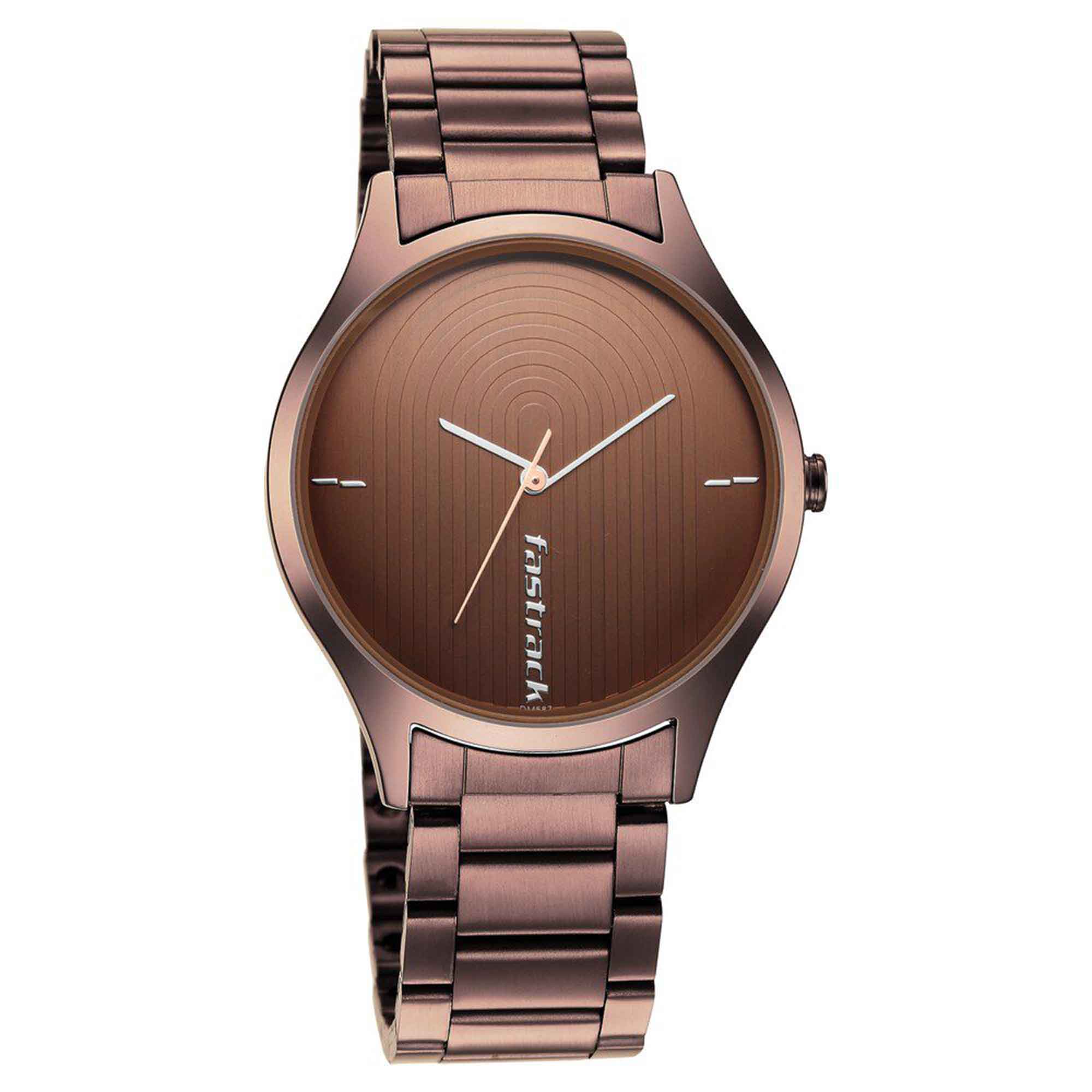 Fastrack Style Up Quartz Analog Brown Dial Stainless Steel Strap Watch for Guys