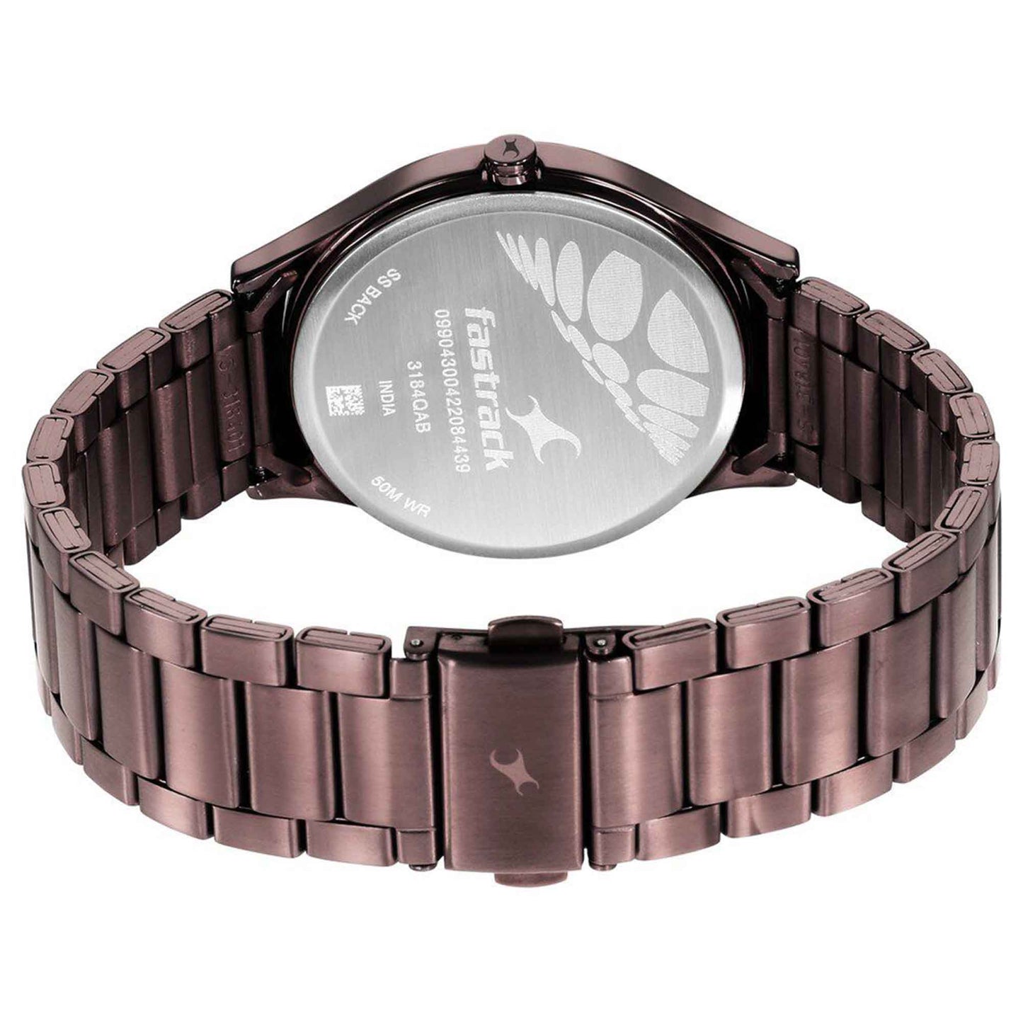 Fastrack Style Up Quartz Analog Brown Dial Stainless Steel Strap Watch for Guys