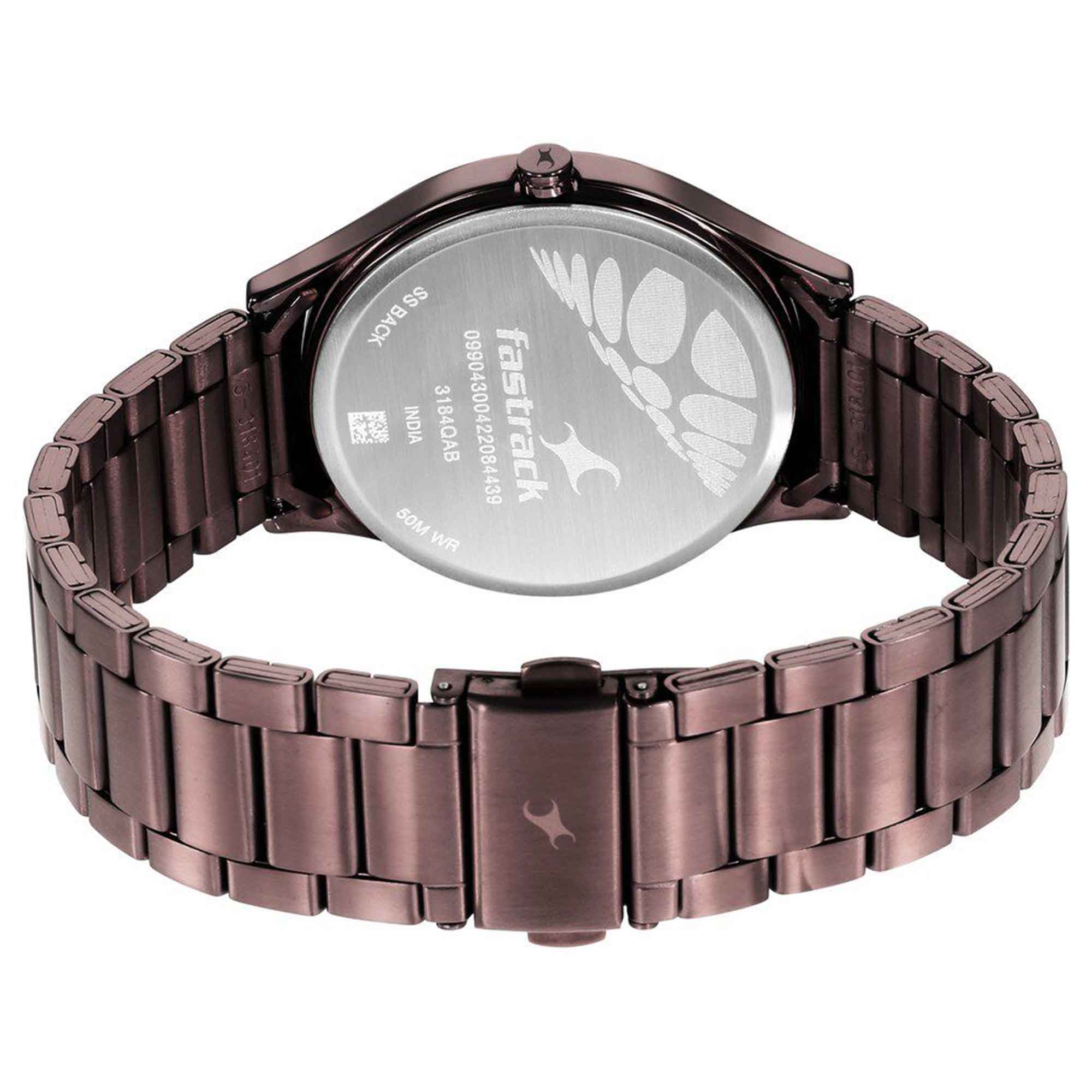 Fastrack Style Up Quartz Analog Brown Dial Stainless Steel Strap Watch for Guys