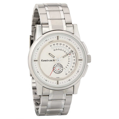 Fastrack Go Skate Quartz Analog with Day and Date White Dial Stainless Steel Strap Watch for Guys