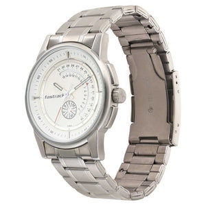 Fastrack Go Skate Quartz Analog with Day and Date White Dial Stainless Steel Strap Watch for Guys