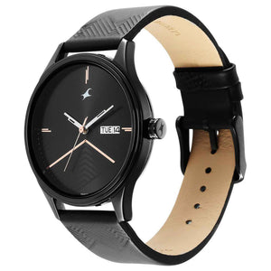 Fastrack Style Up Black Dial Leather Strap Watch for Guys