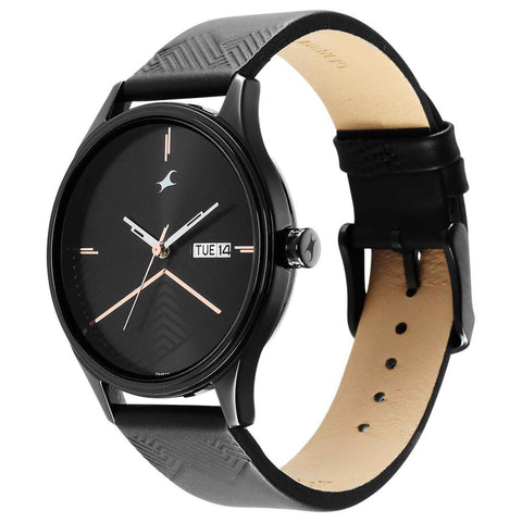 Fastrack Style Up Black Dial Leather Strap Watch for Guys