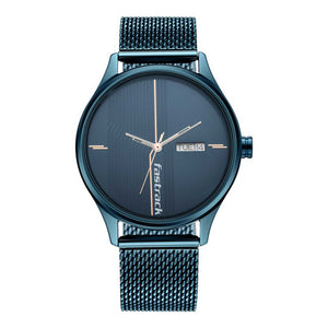 Fastrack Style Up Quartz Analog with Day and Date Blue Dial Stainless Steel Strap Watch for Guys