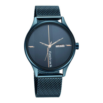 Fastrack Style Up Quartz Analog with Day and Date Blue Dial Stainless Steel Strap Watch for Guys