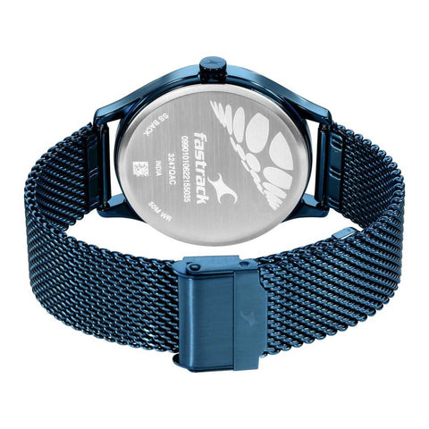Fastrack Style Up Quartz Analog with Day and Date Blue Dial Stainless Steel Strap Watch for Guys
