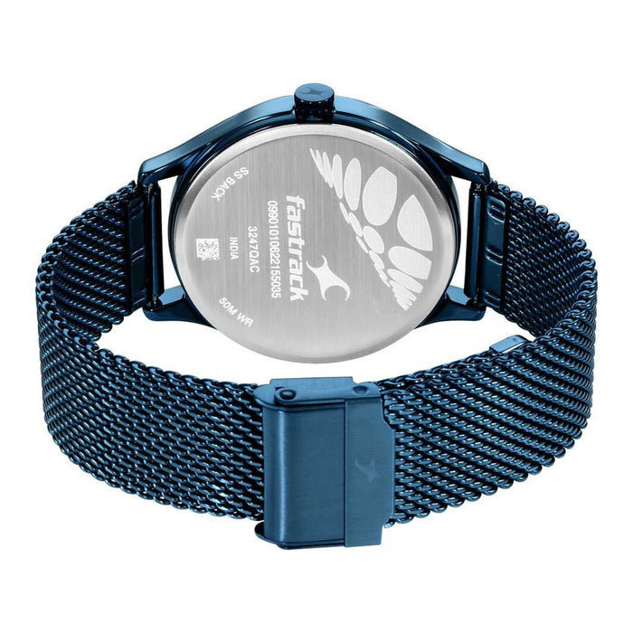 Fastrack Style Up Quartz Analog with Day and Date Blue Dial Stainless Steel Strap Watch for Guys