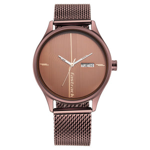 Fastrack Style Up Quartz Analog with Day and Date Brown Dial Stainless Steel Strap Watch for Guys