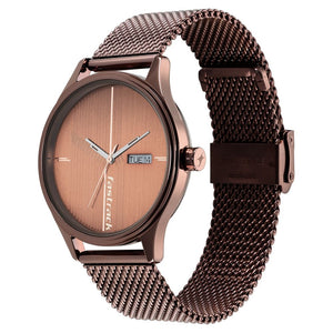 Fastrack Style Up Quartz Analog with Day and Date Brown Dial Stainless Steel Strap Watch for Guys