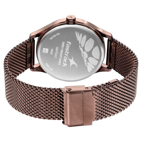Fastrack Style Up Quartz Analog with Day and Date Brown Dial Stainless Steel Strap Watch for Guys