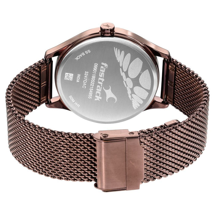 Fastrack Style Up Quartz Analog with Day and Date Brown Dial Stainless Steel Strap Watch for Guys