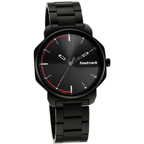 Fastrack Stunners Quartz Analog Black Dial Metal Strap Watch for Guys