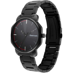 Fastrack Stunners Quartz Analog Black Dial Metal Strap Watch for Guys