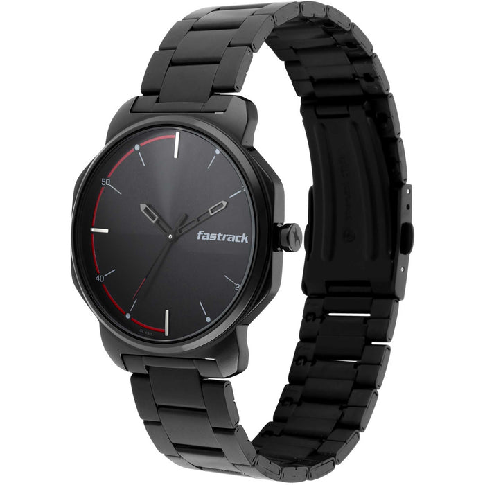 Fastrack Stunners Quartz Analog Black Dial Metal Strap Watch for Guys