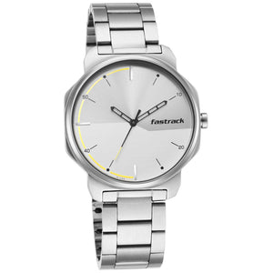 Fastrack Stunners Quartz Analog Silver Dial Metal Strap Watch for Guys