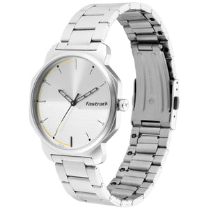 Fastrack Stunners Quartz Analog Silver Dial Metal Strap Watch for Guys