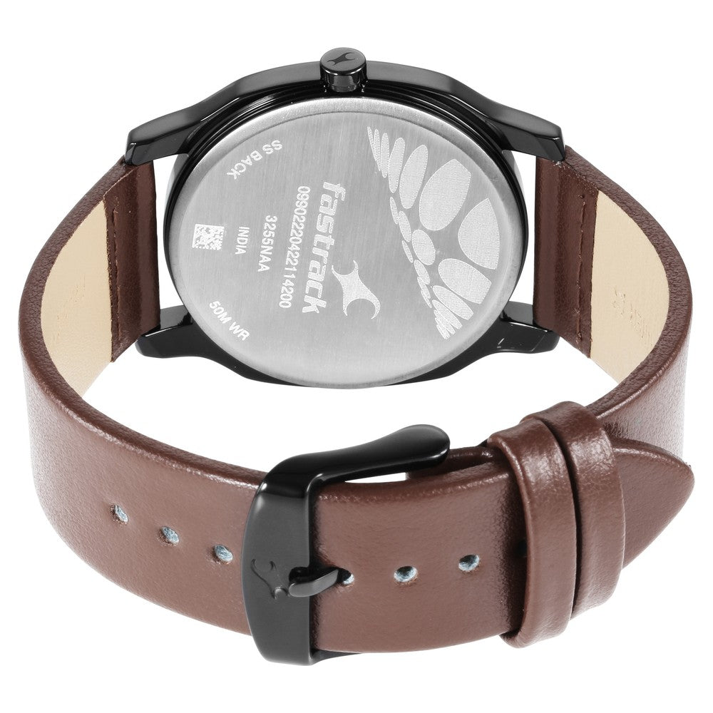 Fastrack Stunners Quartz Analog Silver Dial Leather Strap Watch for Guys