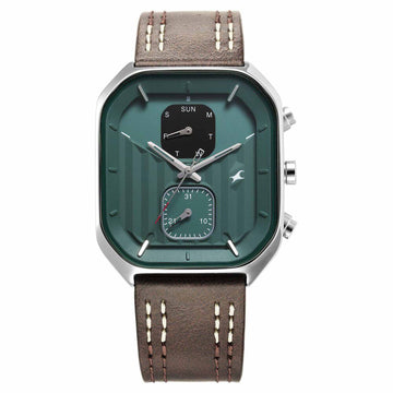 Fastrack Fleek Quartz Multifunction Green Dial Leather Strap Watch For Guys
