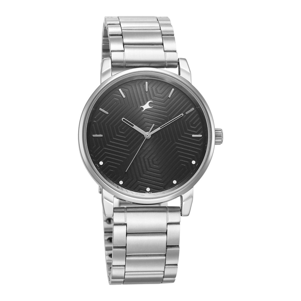 Fastrack Stunners Black Dial Metal Strap Watch for Guys