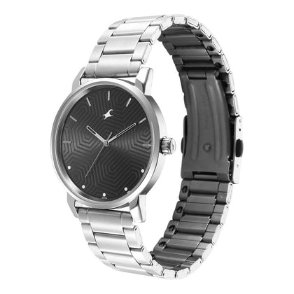 Fastrack Stunners Black Dial Metal Strap Watch for Guys