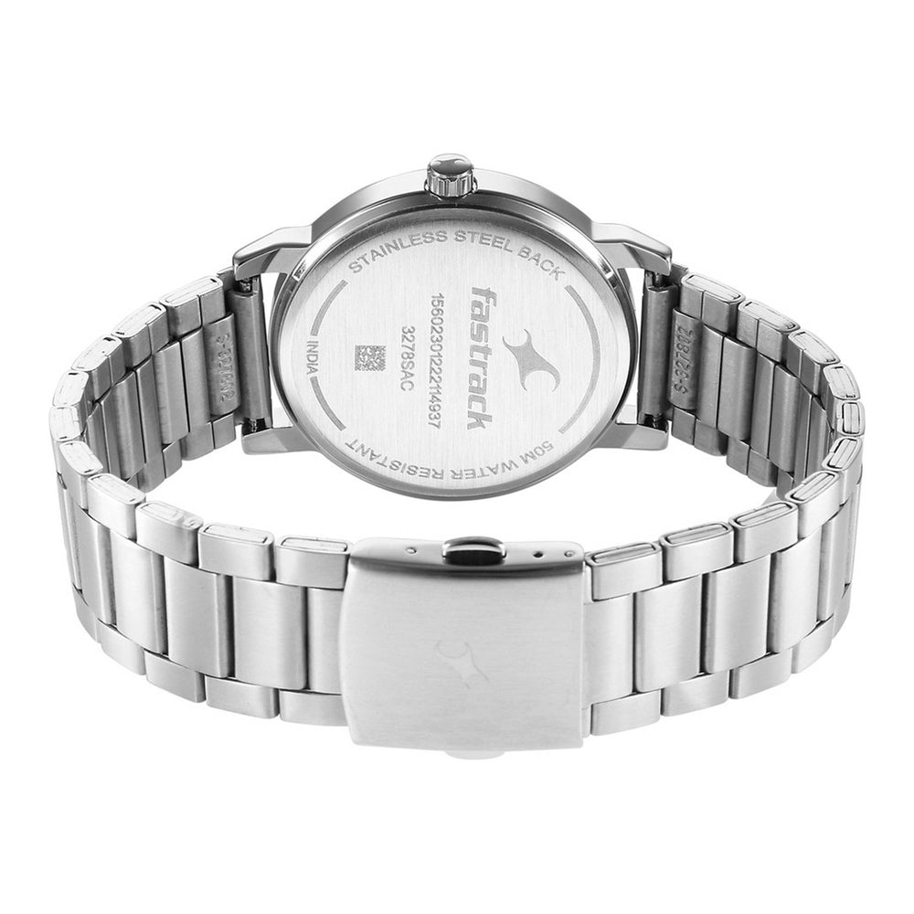 Fastrack Stunners Black Dial Metal Strap Watch for Guys