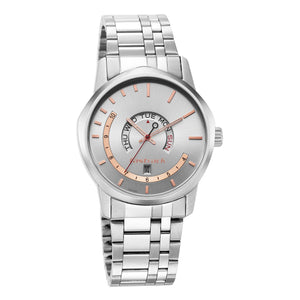 Fastrack Exuberant Quartz Analog with Day and Date Silver Dial Metal Strap Watch for Guys