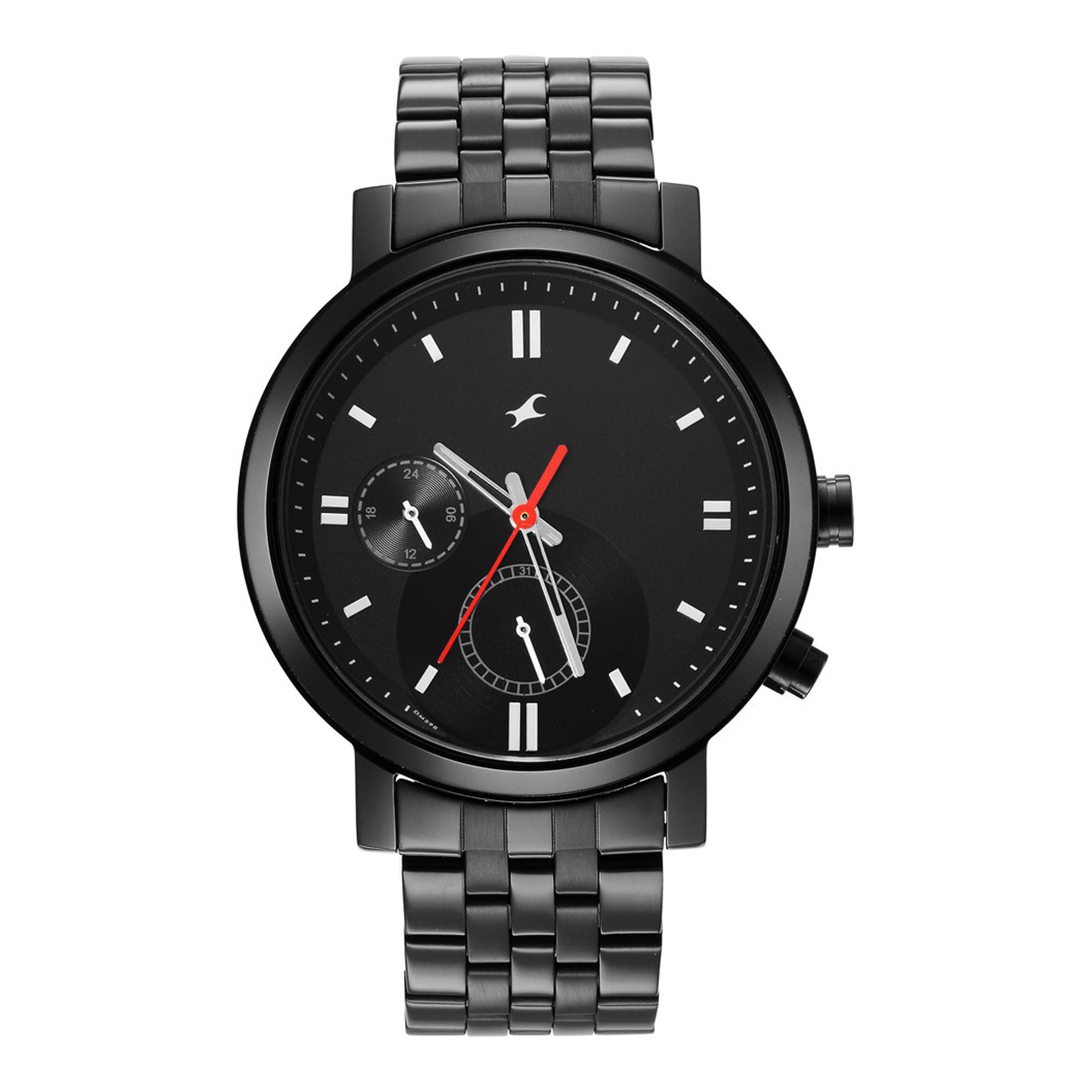 Fastrack Tick Tock Quartz Alog Black Dial Metal Strap Watch for Guys