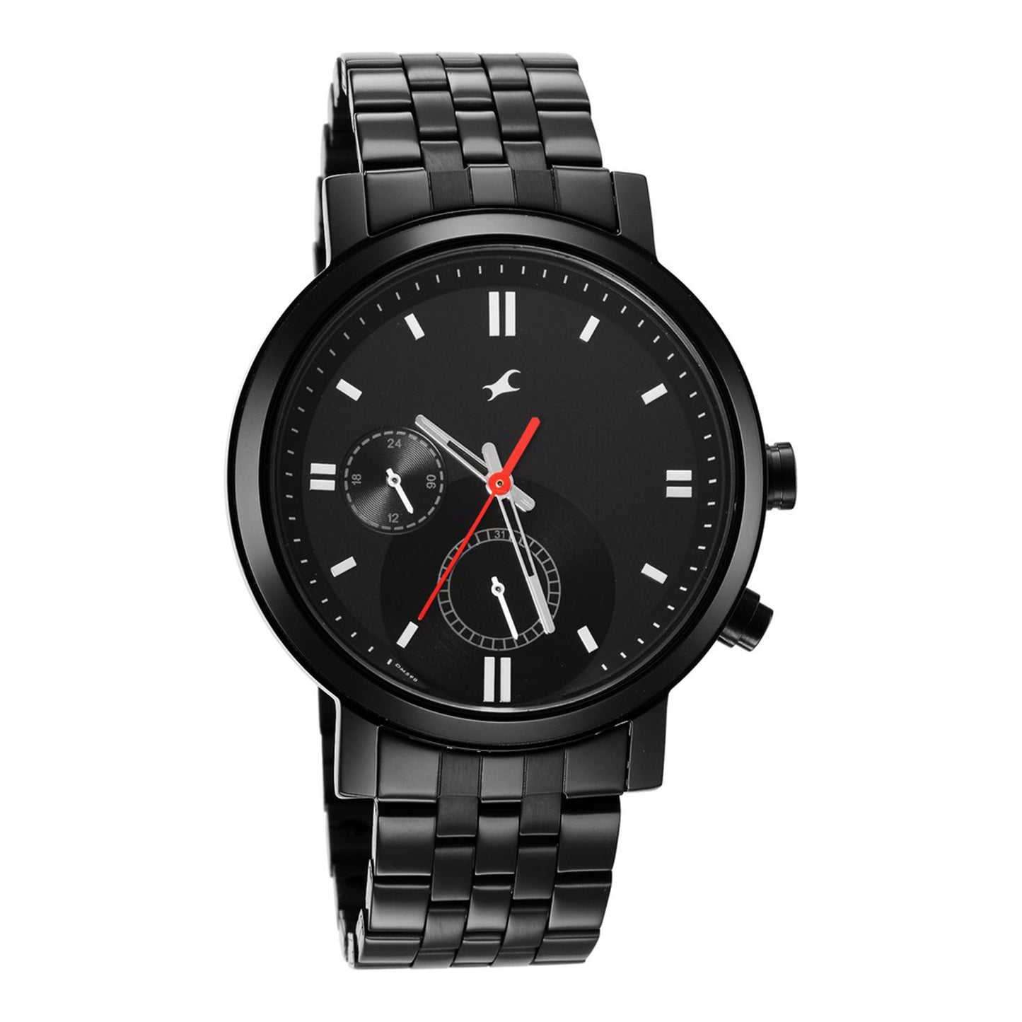 Fastrack Tick Tock Quartz Alog Black Dial Metal Strap Watch for Guys