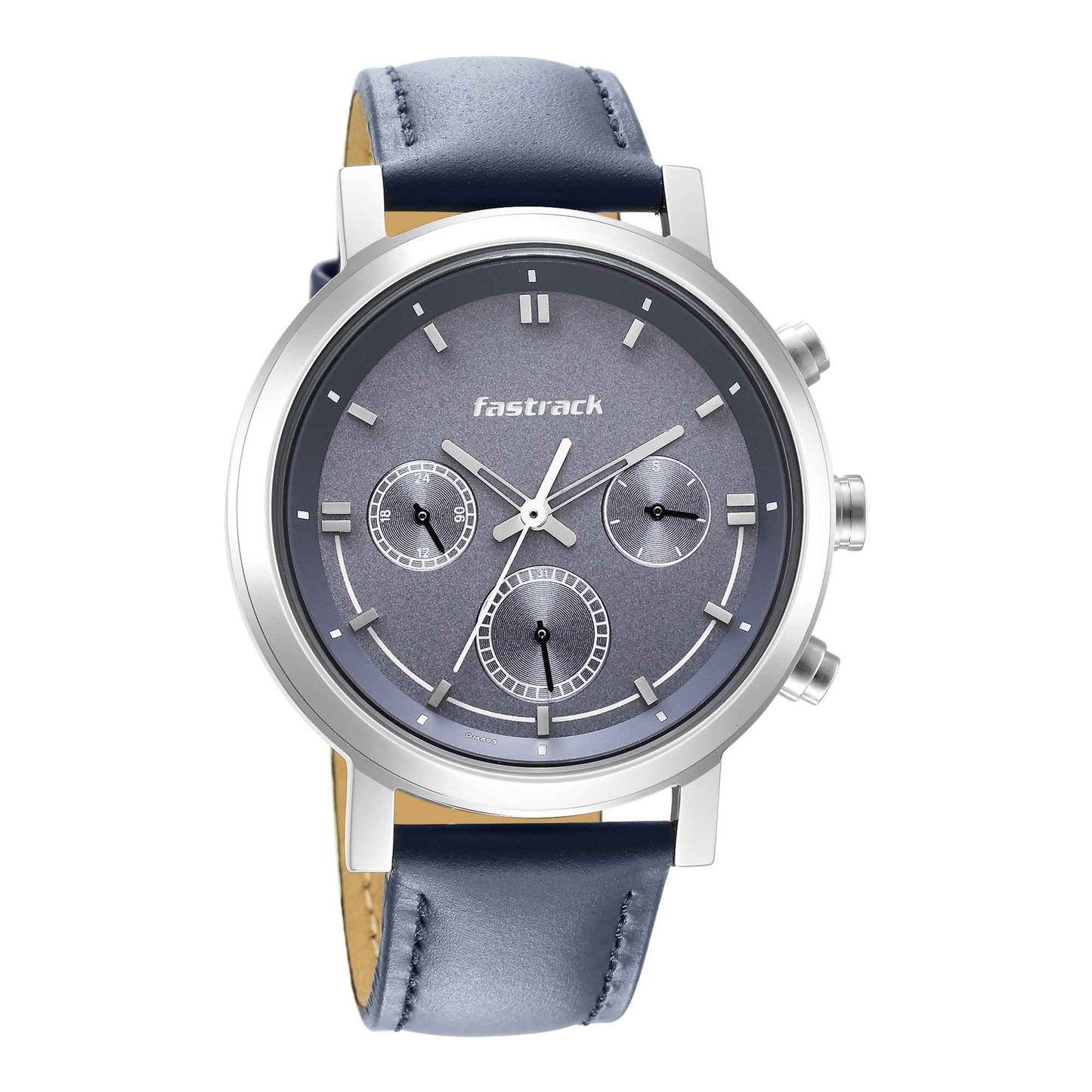 Fastrack Tick Tock Quartz Multifunction Blue Dial Leather Strap Watch for Guys