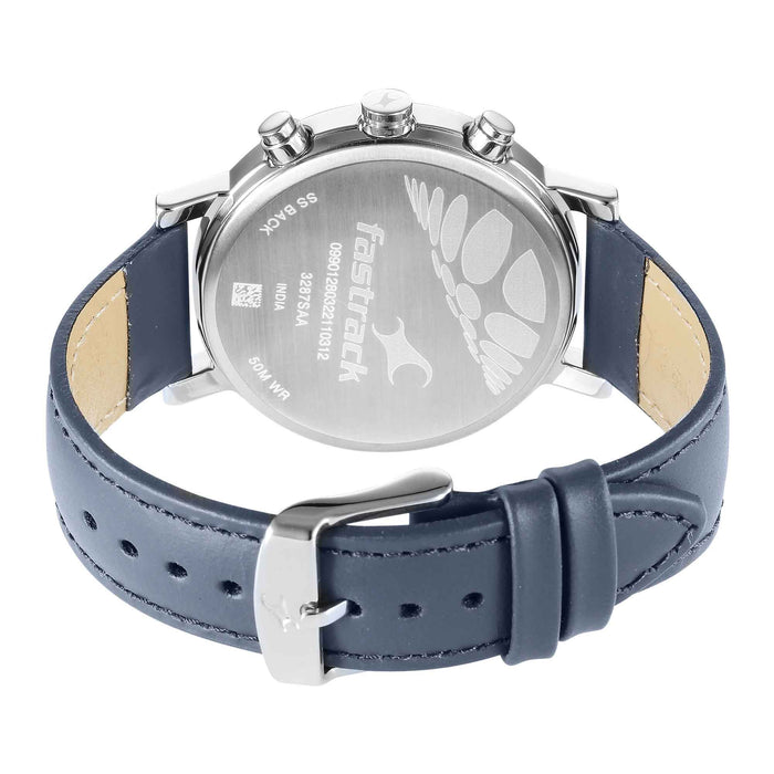 Fastrack Tick Tock Quartz Multifunction Blue Dial Leather Strap Watch for Guys