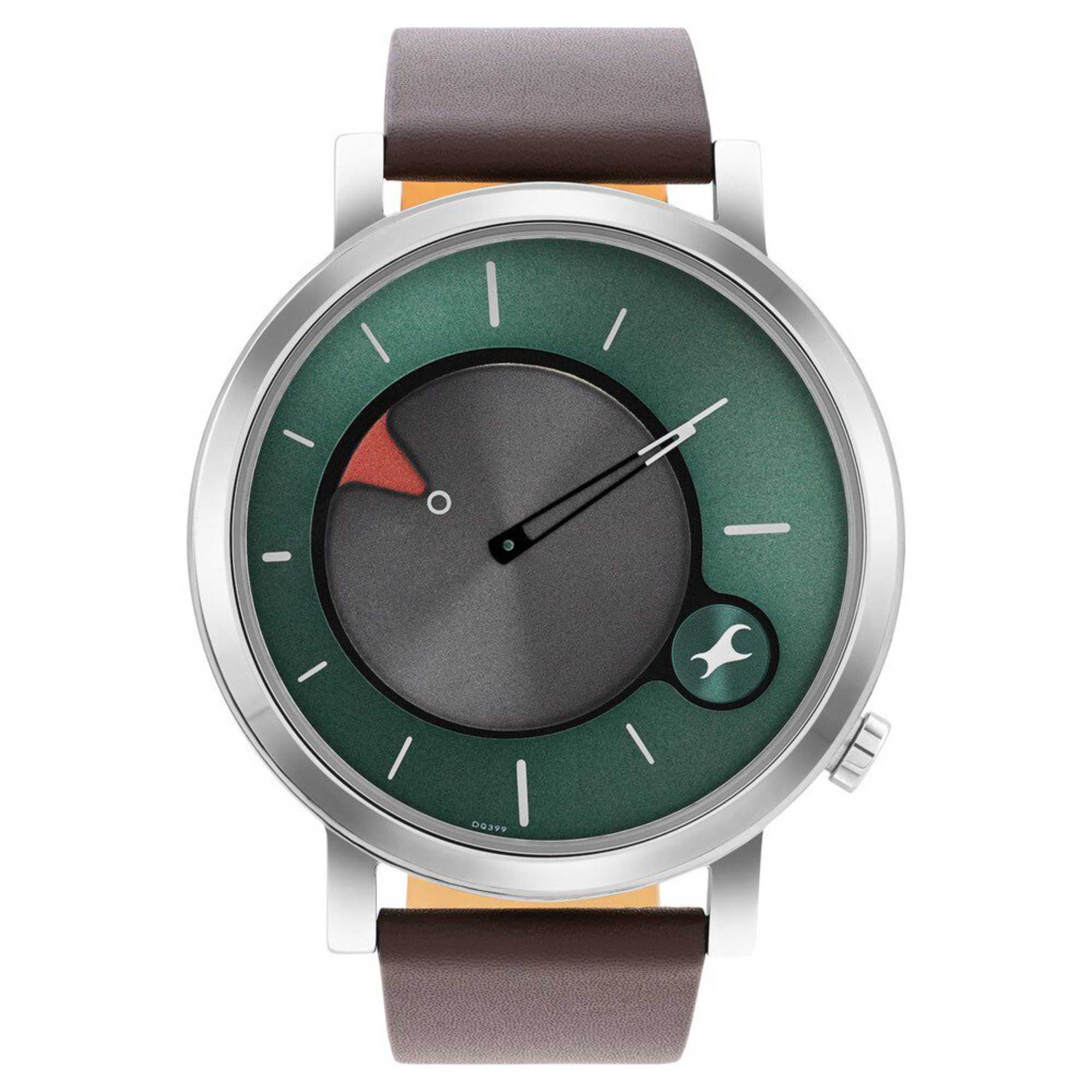 Fastrack MetaWe Quartz Analog Green Dial Leather Strap Watch For Guys