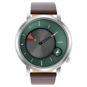 Fastrack MetaWe Quartz Analog Green Dial Leather Strap Watch For Guys