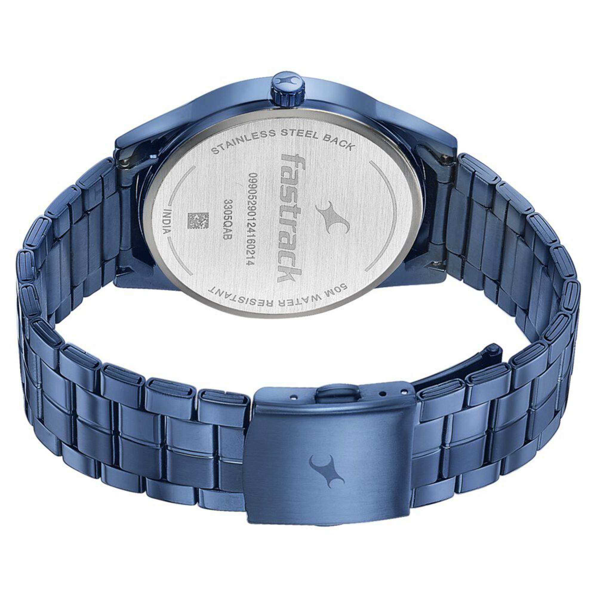 Fastrack Stunnerse Quartz Analog Blue Dial With Blue Metal Strap Watch for Guys